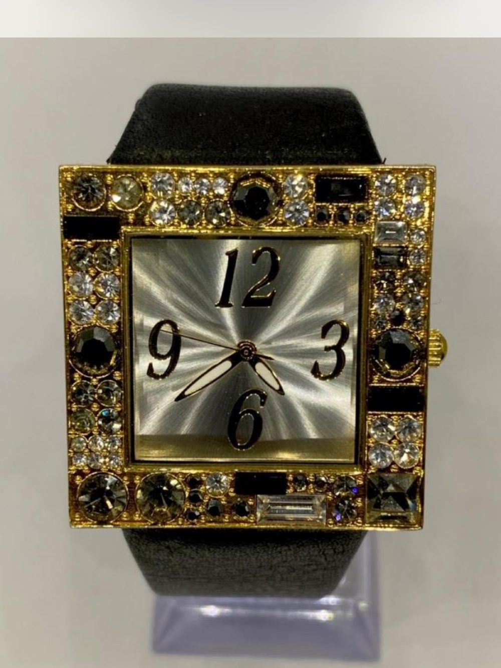 Gold-Tone Square *** Iced  Crystal Accent Women's Watch ^^^ Cocktail Time 🍸